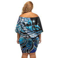 Maori Matariki - Manaia Off Shoulder Short Dress Galaxy Blue Paua Shell LT7 - Polynesian Pride