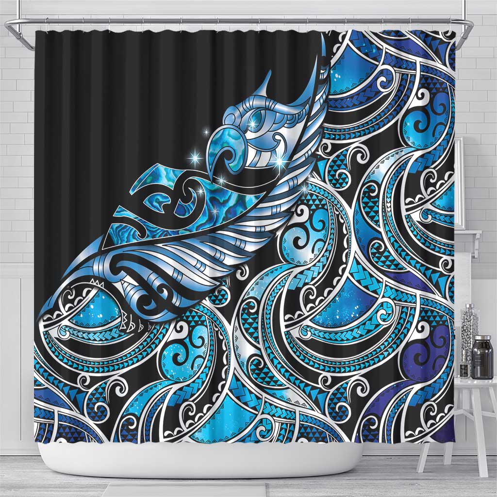 Maori Matariki - Manaia Shower Curtain Galaxy Blue Paua Shell