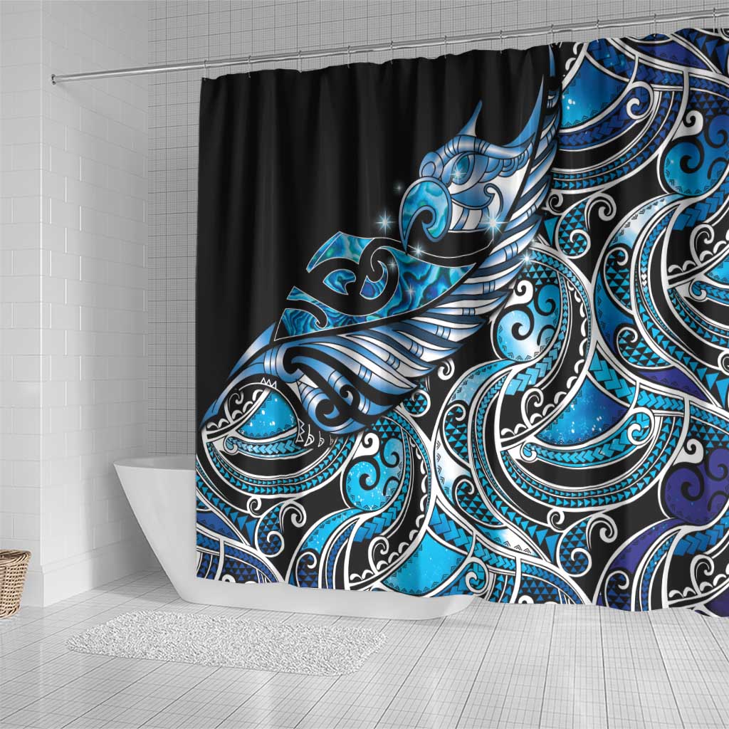 Maori Matariki - Manaia Shower Curtain Galaxy Blue Paua Shell