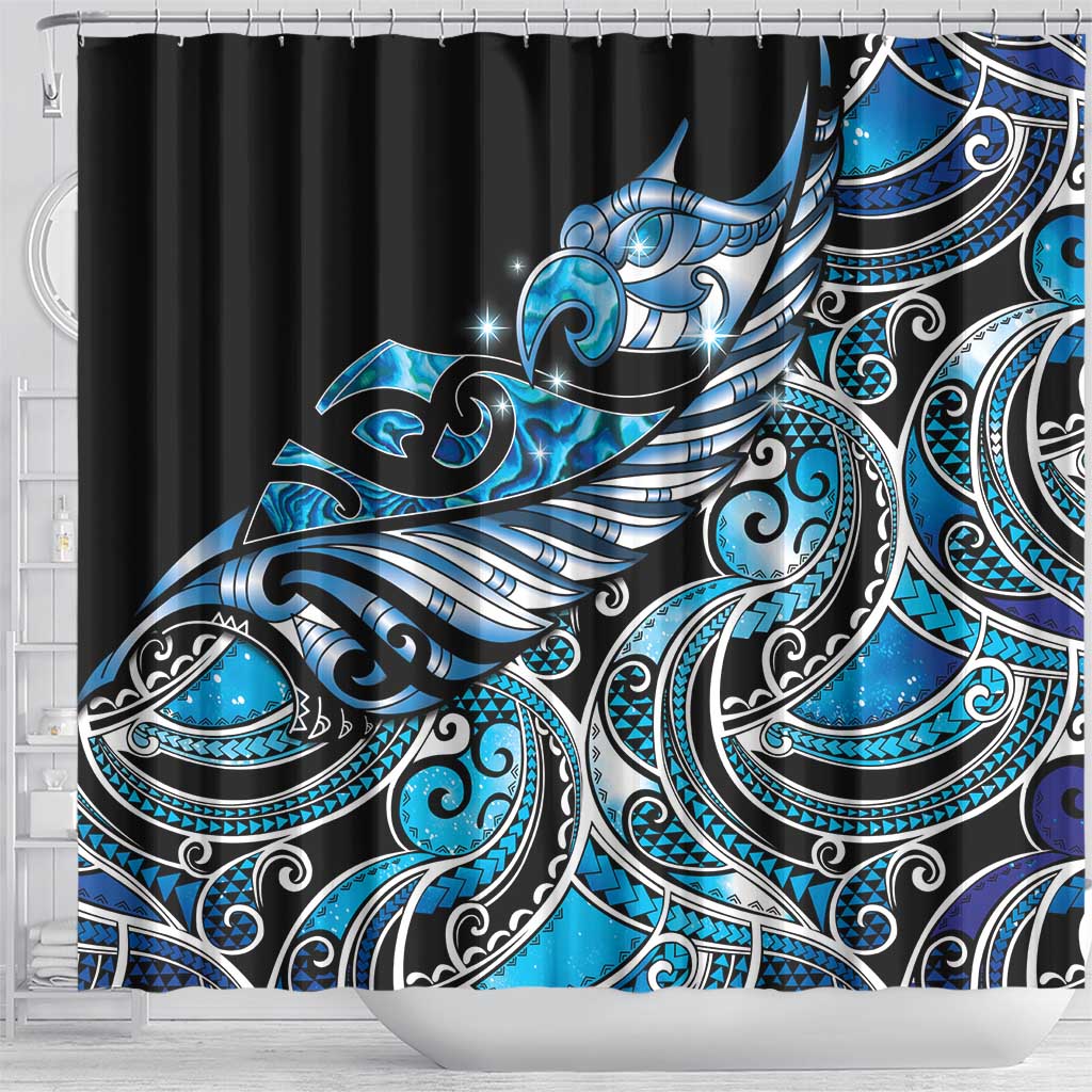 Maori Matariki - Manaia Shower Curtain Galaxy Blue Paua Shell