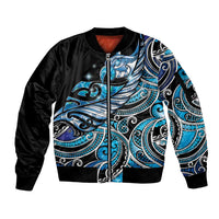 Maori Matariki - Manaia Sleeve Zip Bomber Jacket Galaxy Blue Paua Shell