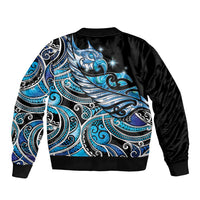 Maori Matariki - Manaia Sleeve Zip Bomber Jacket Galaxy Blue Paua Shell