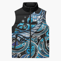 Maori Matariki - Manaia Sleeveless Puffer Jacket Galaxy Blue Paua Shell