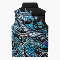 Maori Matariki - Manaia Sleeveless Puffer Jacket Galaxy Blue Paua Shell