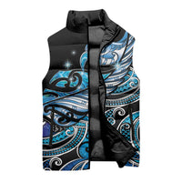 Maori Matariki - Manaia Sleeveless Puffer Jacket Galaxy Blue Paua Shell
