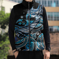 Maori Matariki - Manaia Sleeveless Puffer Jacket Galaxy Blue Paua Shell
