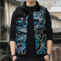 Maori Matariki - Manaia Sleeveless Puffer Jacket Galaxy Blue Paua Shell