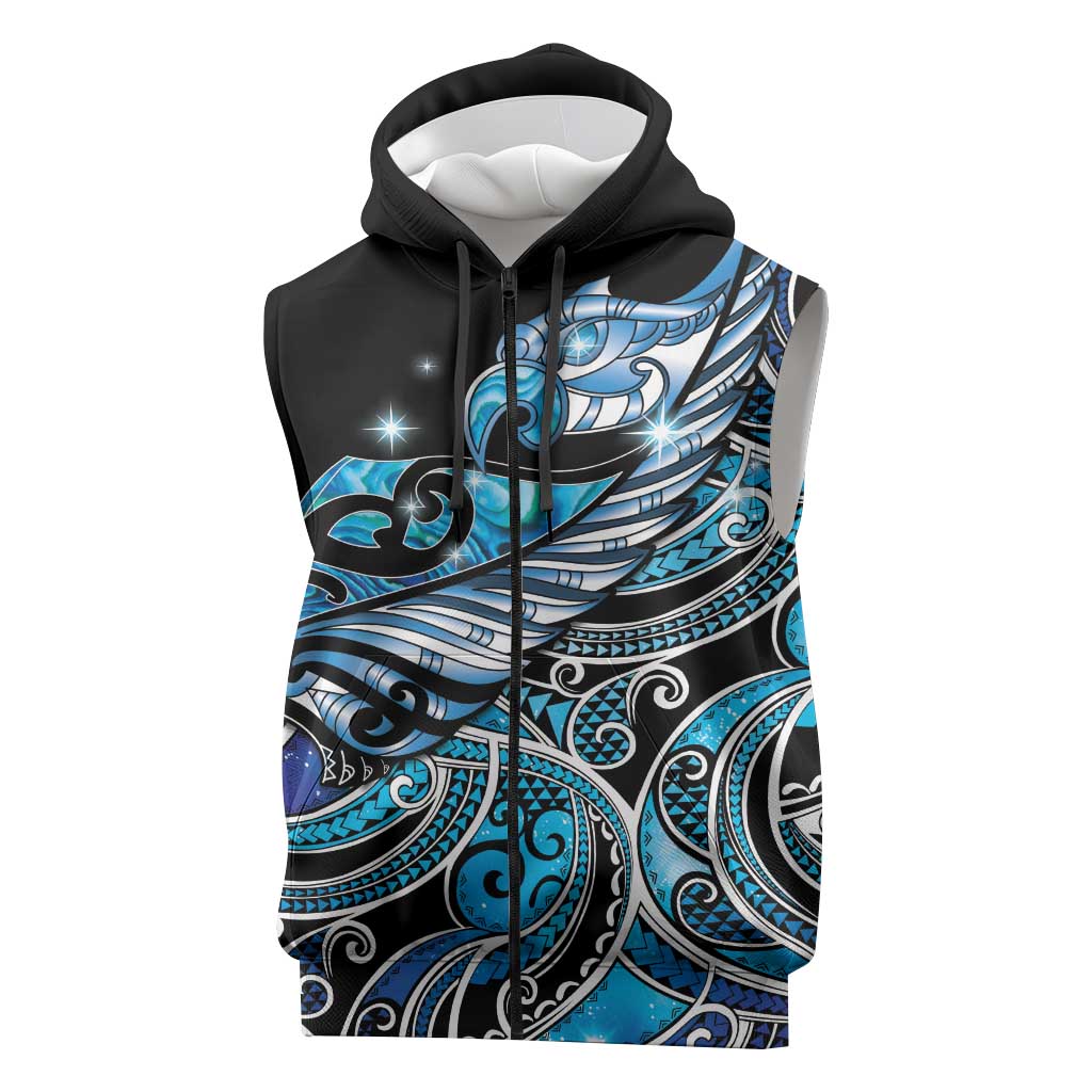 Maori Matariki - Manaia Sleeveless Zip Hoodie Galaxy Blue Paua Shell LT7 Blue - Polynesian Pride