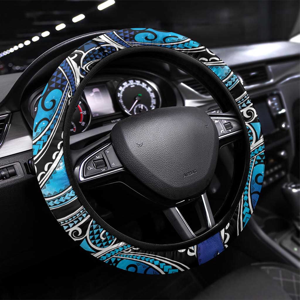 Maori Matariki - Manaia Steering Wheel Cover Galaxy Blue Paua Shell LT7 Universal Fit Blue - Polynesian Pride