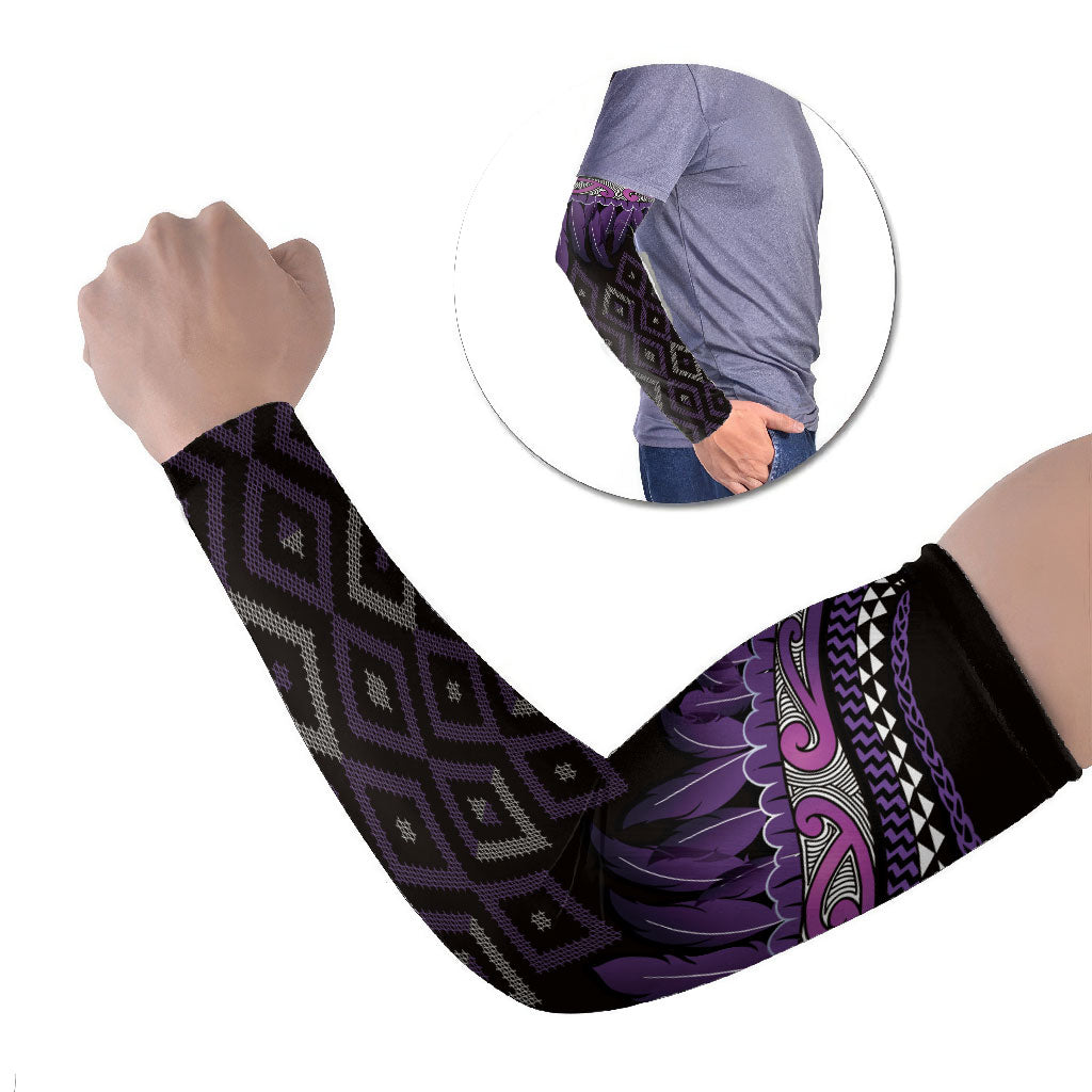 Aotearoa Maori Ngati Porou Iwi Arm Sleeves Korowai Tukutuku Kaokao Motifs LT7 Set of 2 Purple - Polynesian Pride