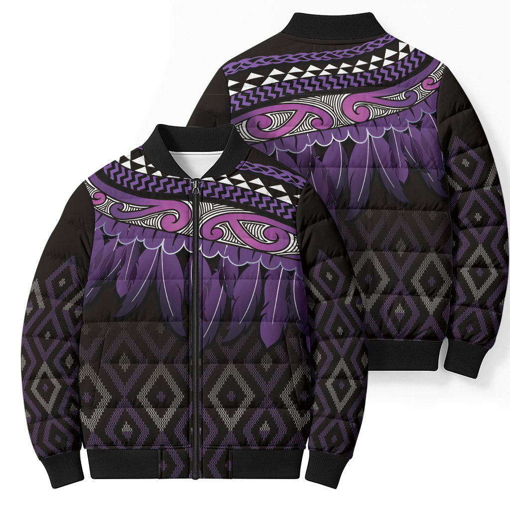 Aotearoa Maori Ngati Porou Iwi Bomber Puffer Jacket Korowai Tukutuku Kaokao Motifs LT7 - Polynesian Pride