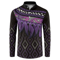 Aotearoa Maori Ngati Porou Iwi Button Sweatshirt Korowai Tukutuku Kaokao Motifs LT7 Purple - Polynesian Pride
