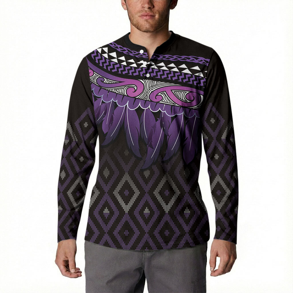 Aotearoa Maori Ngati Porou Iwi Button Sweatshirt Korowai Tukutuku Kaokao Motifs LT7 - Polynesian Pride