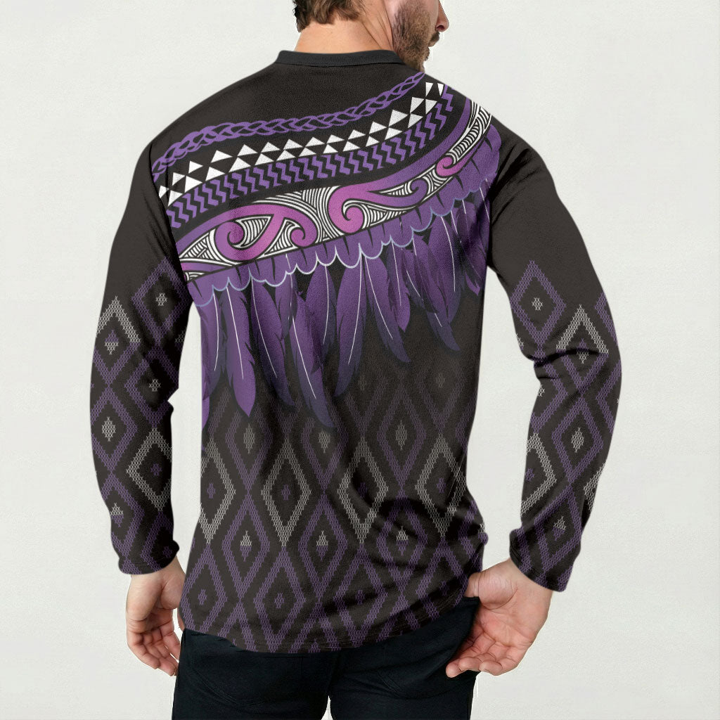 Aotearoa Maori Ngati Porou Iwi Button Sweatshirt Korowai Tukutuku Kaokao Motifs LT7 - Polynesian Pride