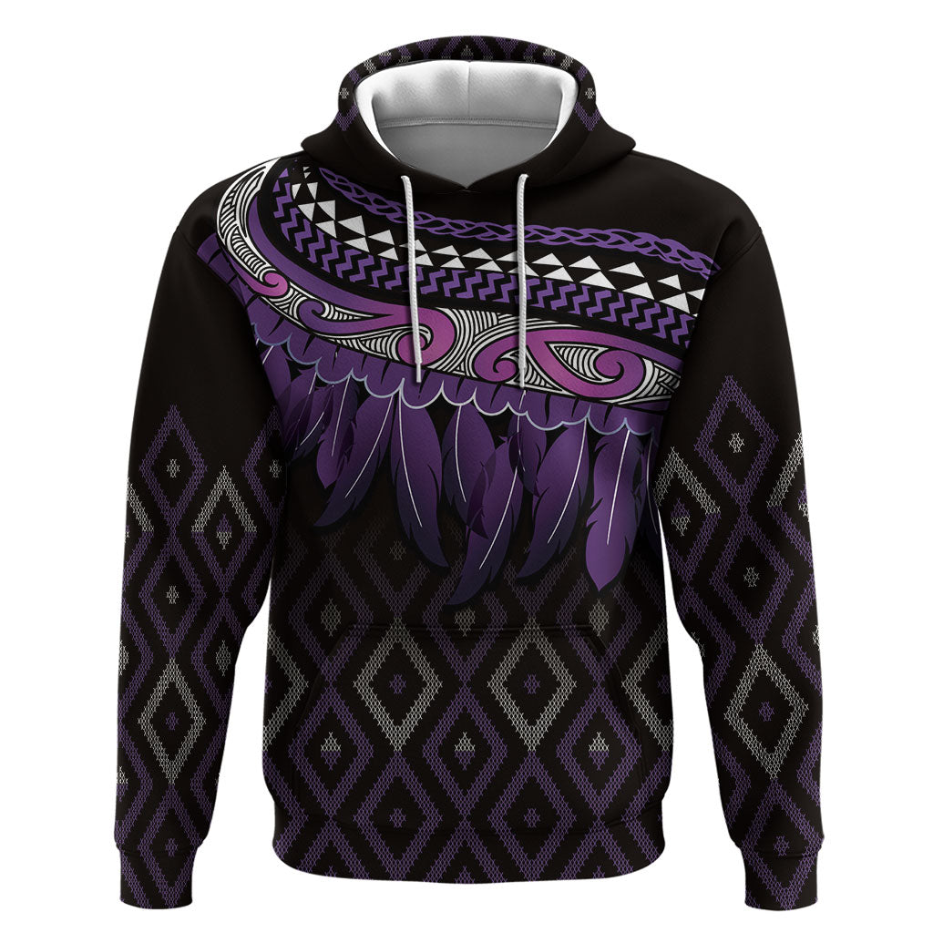 Aotearoa Maori Ngati Porou Iwi Hoodie Korowai Tukutuku Kaokao Motifs LT7 Pullover Hoodie Purple - Polynesian Pride