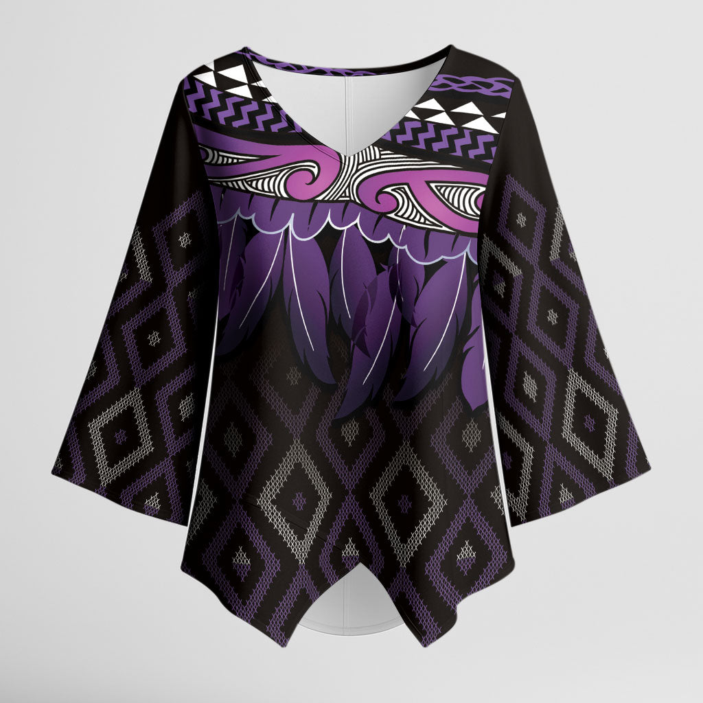 Aotearoa Maori Ngati Porou Iwi Kimono Sleeve Blouse Korowai Tukutuku Kaokao Motifs LT7 Female Purple - Polynesian Pride