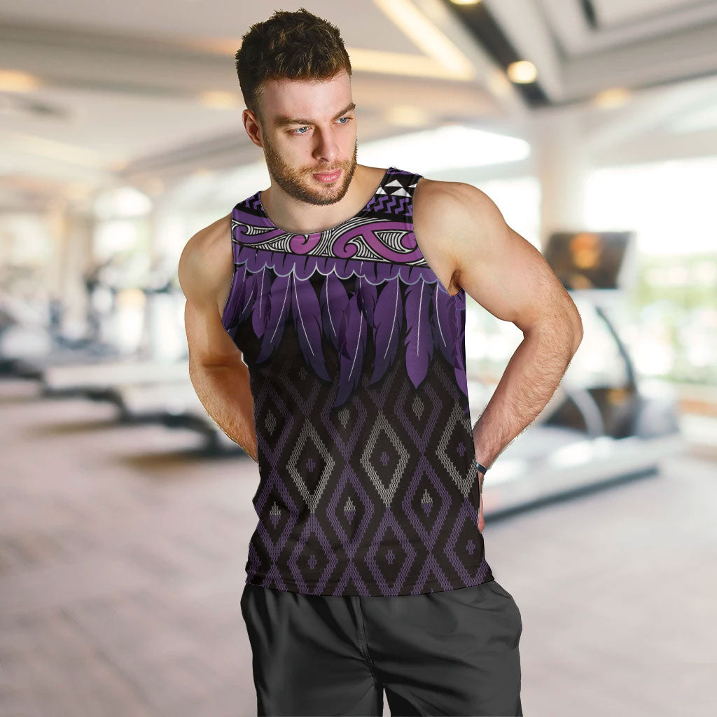 Aotearoa Maori Ngati Porou Iwi Men Tank Top Korowai Tukutuku Kaokao Motifs LT7 Purple - Polynesian Pride