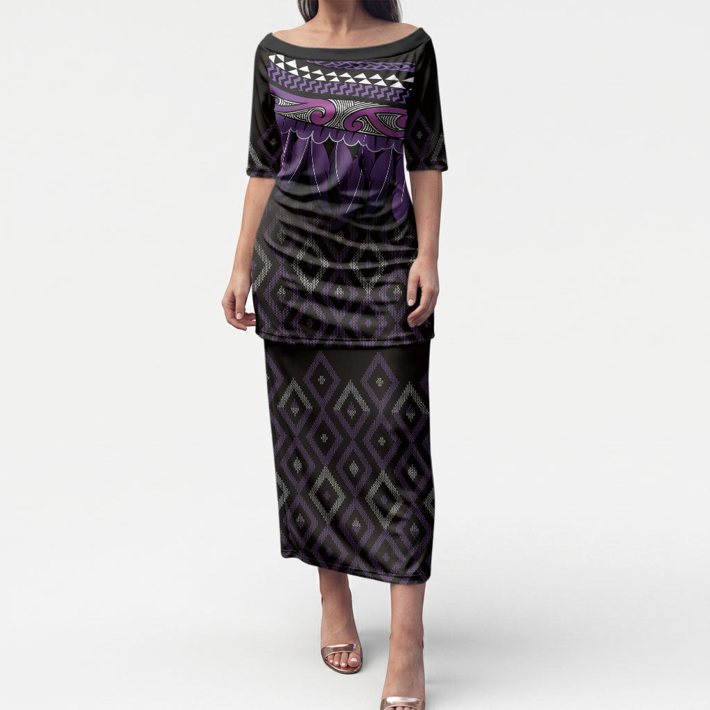 Aotearoa Maori Ngati Porou Iwi Puletasi Korowai Tukutuku Kaokao Motifs LT7 Long Dress Purple - Polynesian Pride