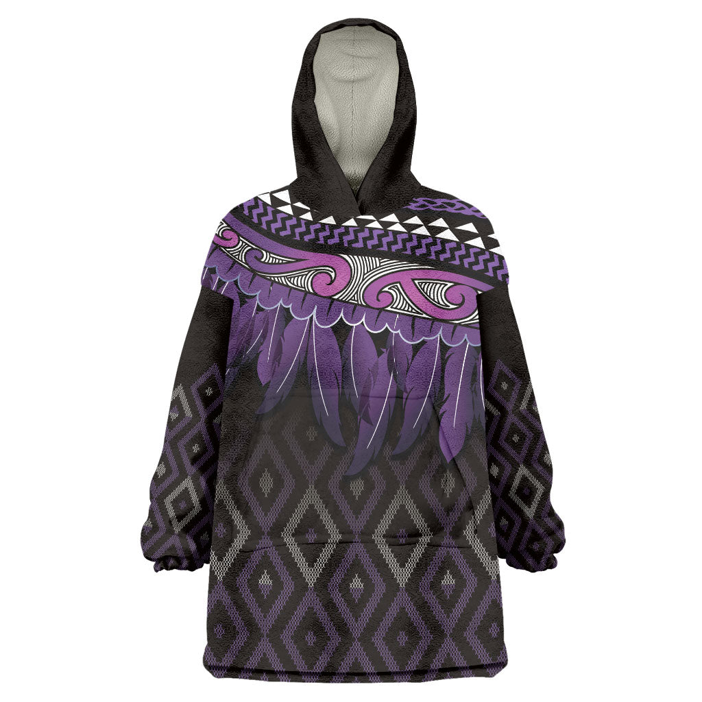 Aotearoa Maori Ngati Porou Iwi Wearable Blanket Hoodie Korowai Tukutuku Kaokao Motifs LT7 One Size Purple - Polynesian Pride