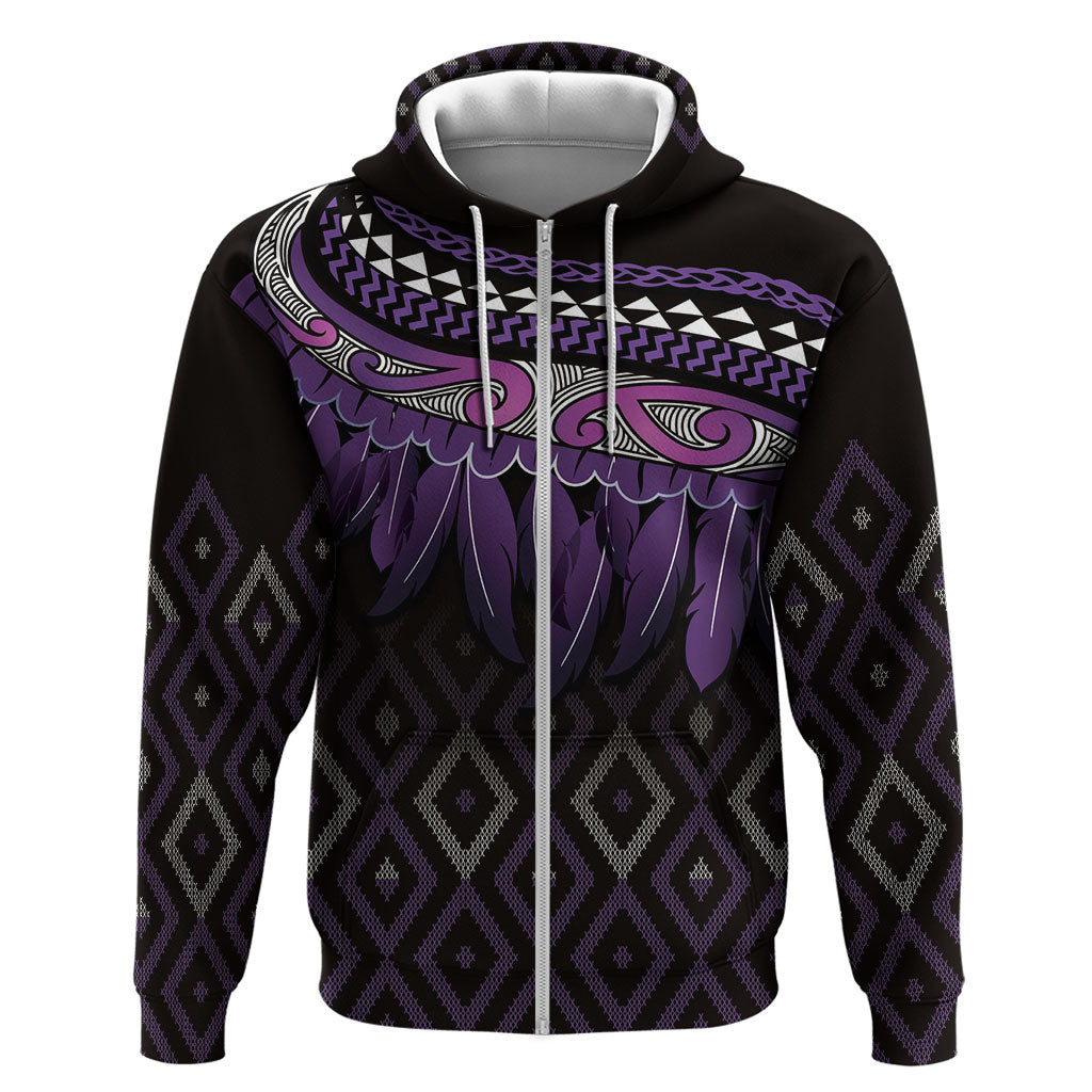 Aotearoa Maori Ngati Porou Iwi Zip Hoodie Korowai Tukutuku Kaokao Motifs LT7 Zip Hoodie Purple - Polynesian Pride