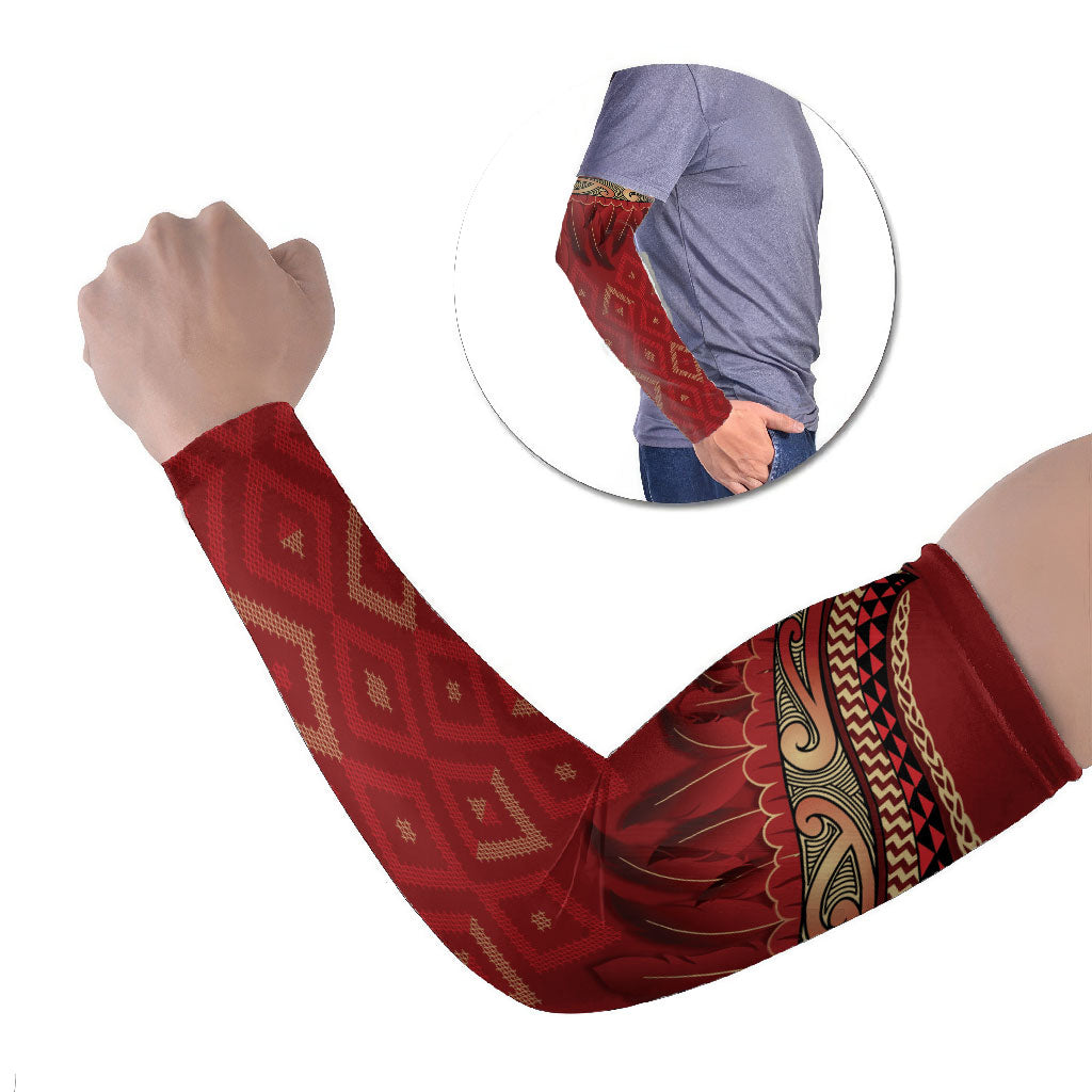 Aotearoa Maori Waikato Tainui Iwi Arm Sleeves Korowai Tukutuku Kaokao Motifs LT7 Set of 2 Red - Polynesian Pride