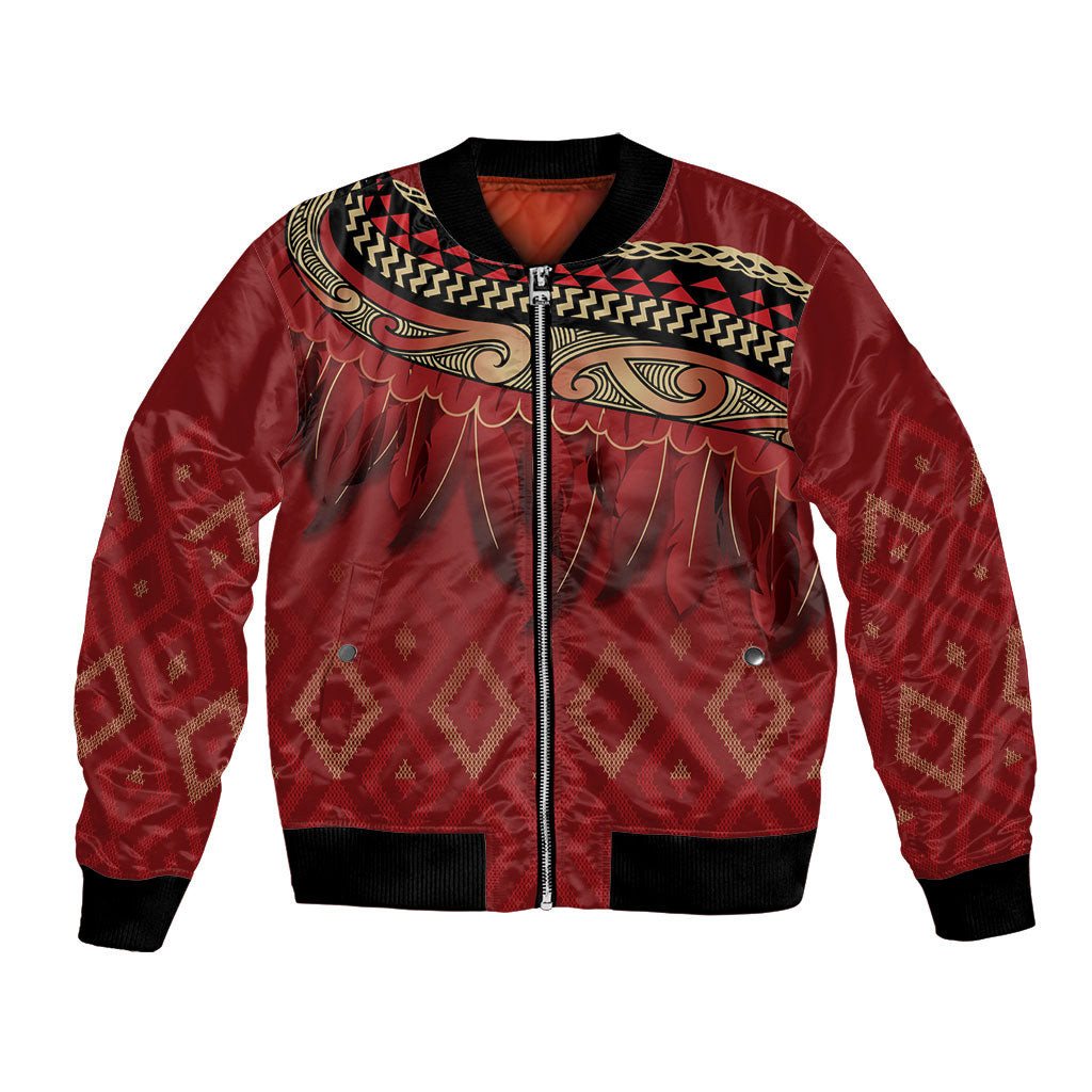 Aotearoa Maori Waikato Tainui Iwi Bomber Jacket Korowai Tukutuku Kaokao Motifs LT7 Unisex Red - Polynesian Pride