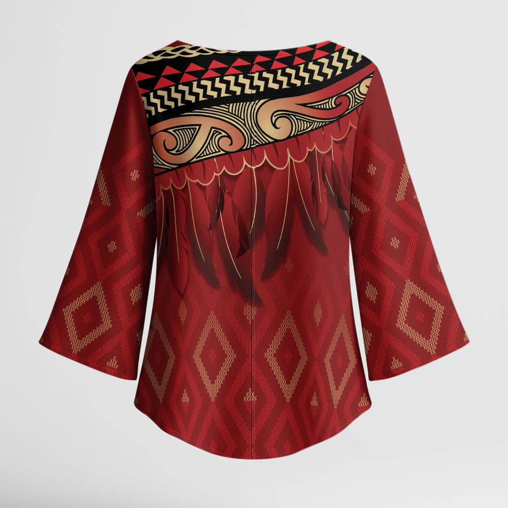 Aotearoa Maori Waikato Tainui Iwi Kimono Sleeve Blouse Korowai Tukutuku Kaokao Motifs LT7 - Polynesian Pride