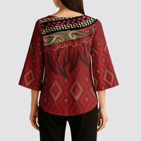 Aotearoa Maori Waikato Tainui Iwi Kimono Sleeve Blouse Korowai Tukutuku Kaokao Motifs LT7 - Polynesian Pride