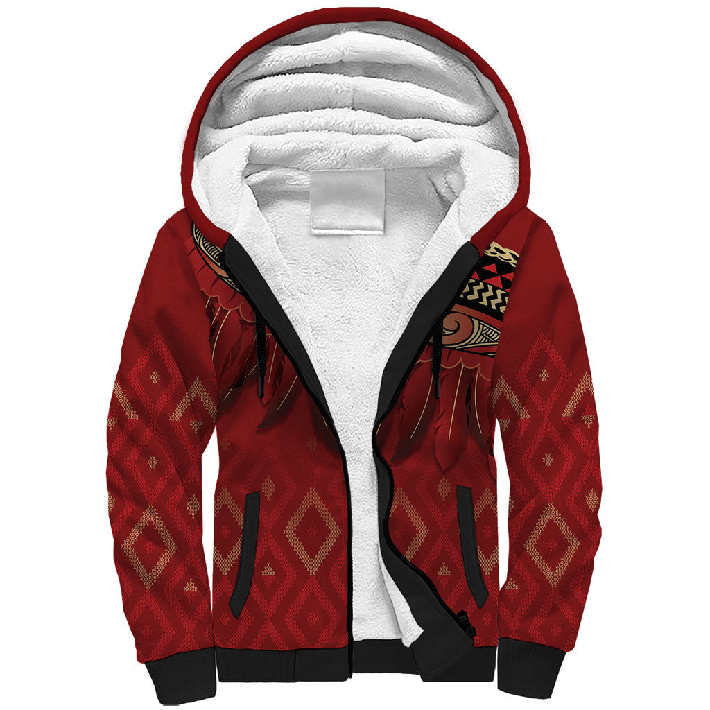 Aotearoa Maori Waikato Tainui Iwi Sherpa Hoodie Korowai Tukutuku Kaokao Motifs LT7 Unisex Red - Polynesian Pride