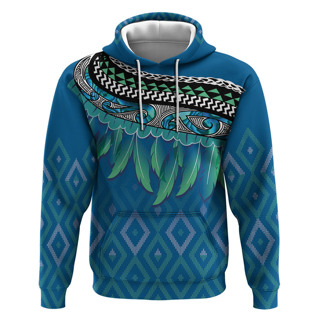 Aotearoa Maori Ngati Kahungunu Iwi Paua Blue Hoodie Korowai Tukutuku Kaokao Motifs LT7 Pullover Hoodie Green Blue - Polynesian Pride