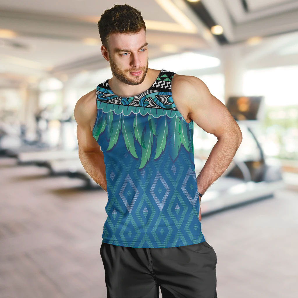 Aotearoa Maori Ngati Kahungunu Iwi Paua Blue Men Tank Top Korowai Tukutuku Kaokao Motifs LT7 Green Blue - Polynesian Pride