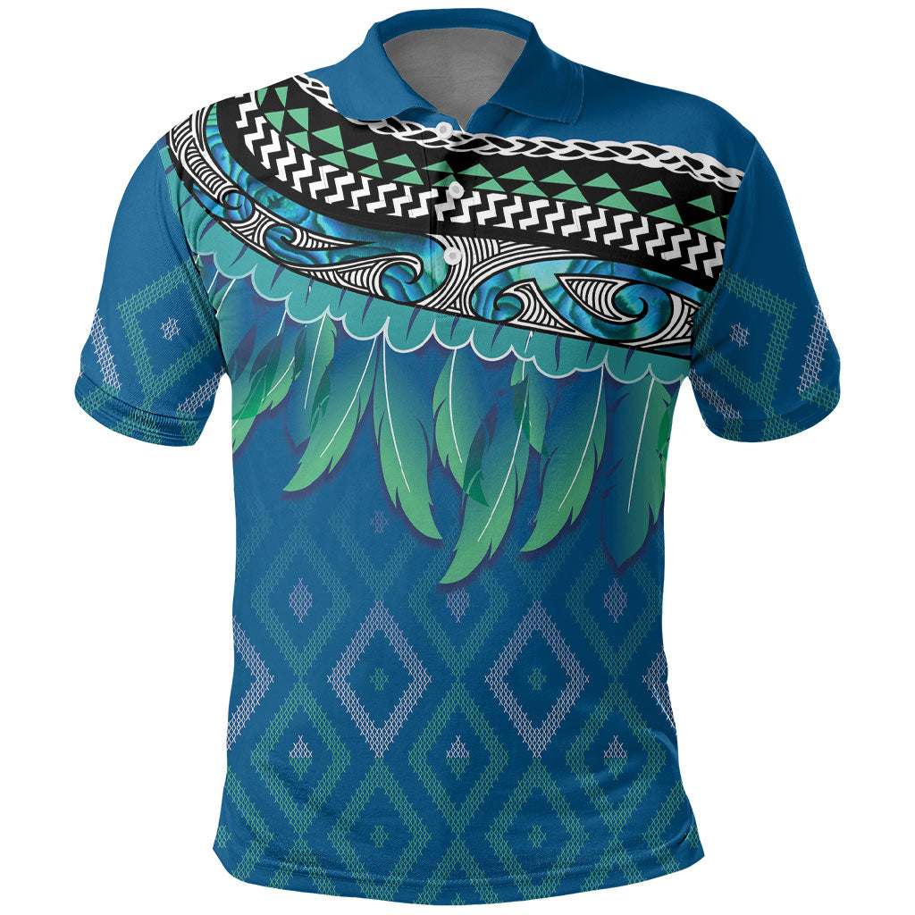 Aotearoa Maori Ngati Kahungunu Iwi Paua Blue Polo Shirt Korowai Tukutuku Kaokao Motifs LT7 Green Blue - Polynesian Pride