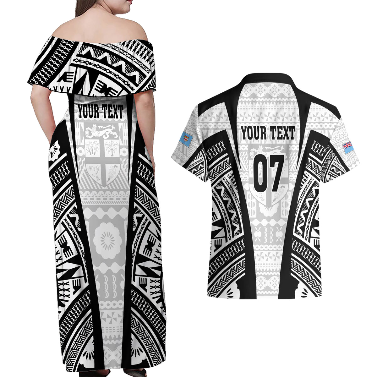 personalised-fiji-rugby-couples-matching-off-shoulder-maxi-dress-and-hawaiian-shirt-2023-world-cup-history-makers-white-ver