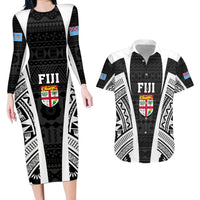 personalised-fiji-rugby-couples-matching-long-sleeve-bodycon-dress-and-hawaiian-shirt-2023-world-cup-history-makers-black-ver