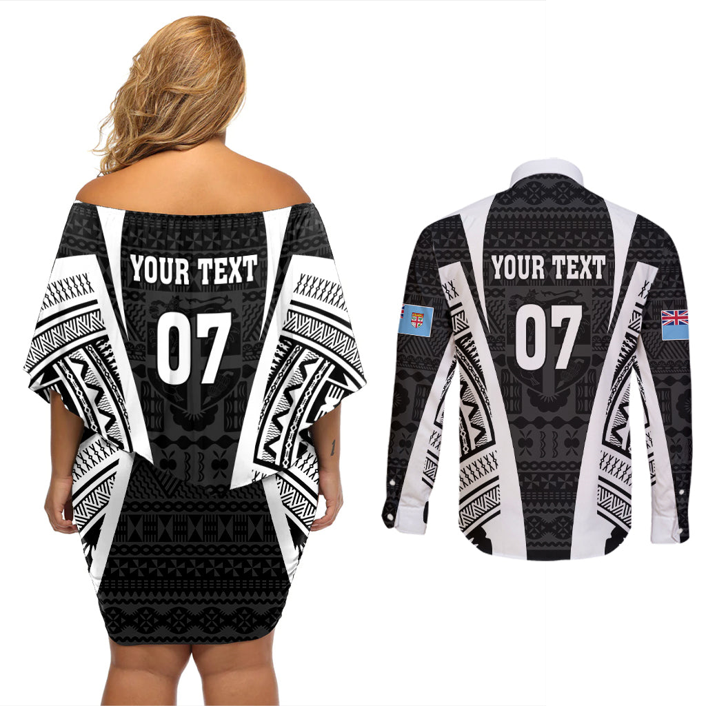 personalised-fiji-rugby-couples-matching-off-shoulder-short-dress-and-long-sleeve-button-shirts-2023-world-cup-history-makers-black-ver