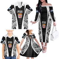 personalised-fiji-rugby-family-matching-off-shoulder-long-sleeve-dress-and-hawaiian-shirt-2023-world-cup-history-makers-black-ver
