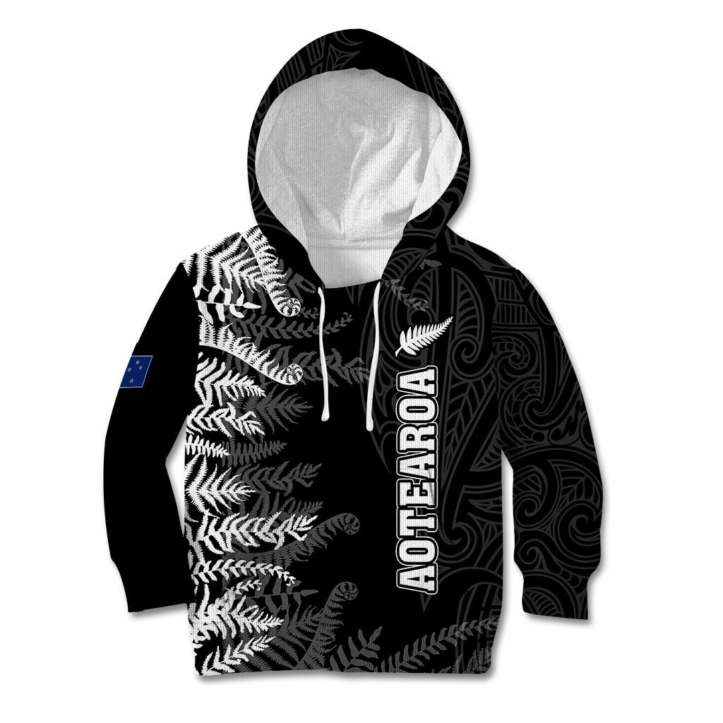 Personalised New Zealand Rugby Kid Hoodie Silver Fern Basic 2023 World Cup LT7 Hoodie Black - Polynesian Pride