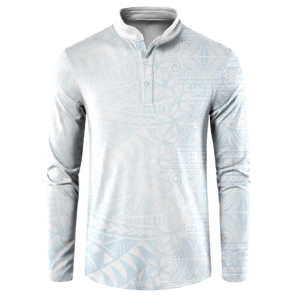 White Sunday Button Sweatshirt Plumeria Tatau Mix Tapa