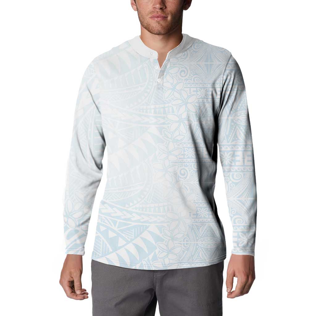 White Sunday Button Sweatshirt Plumeria Tatau Mix Tapa