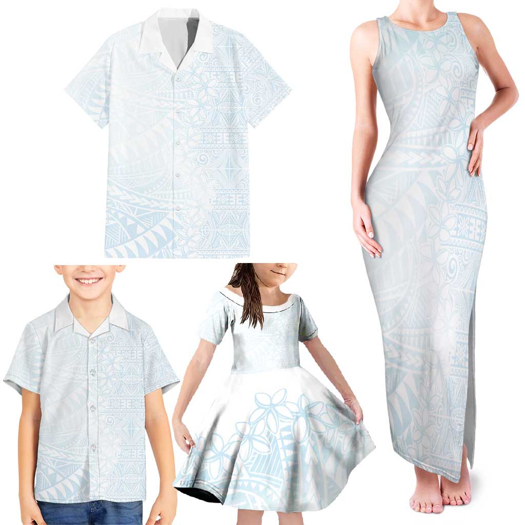 White Sunday Family Matching Tank Maxi Dress and Hawaiian Shirt Plumeria Tatau Mix Tapa