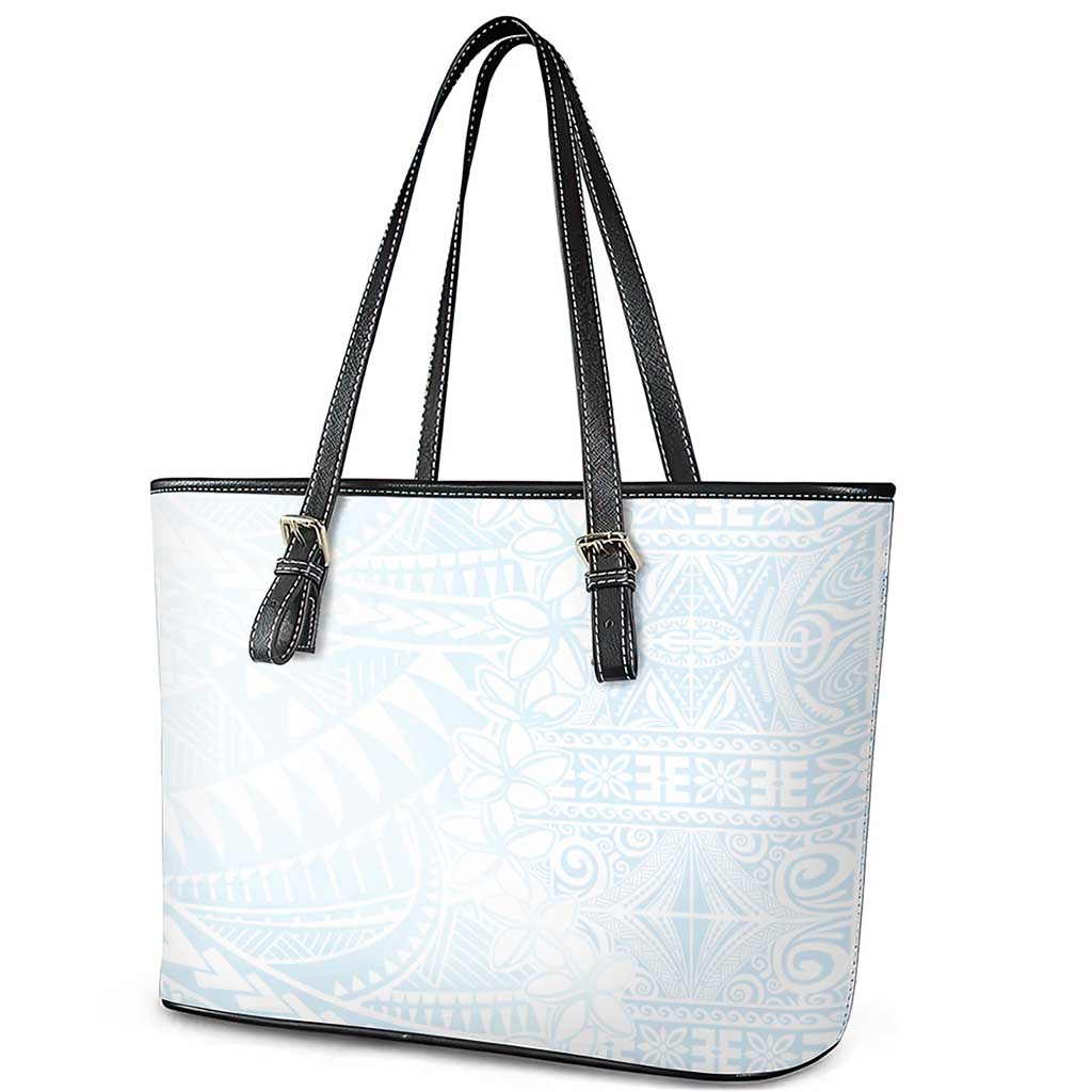 White Sunday Leather Tote Bag Plumeria Tatau Mix Tapa