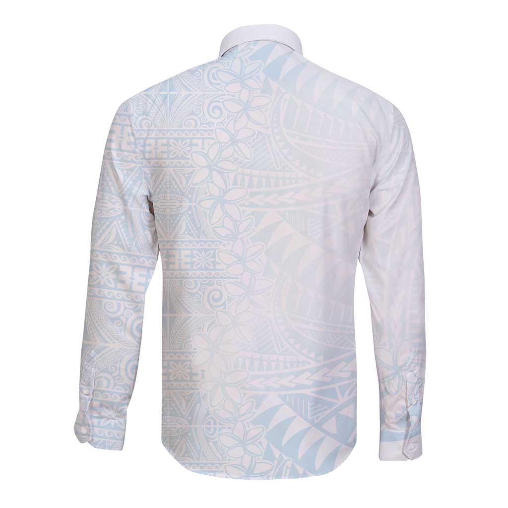 White Sunday Long Sleeve Button Shirt Plumeria Tatau Mix Tapa