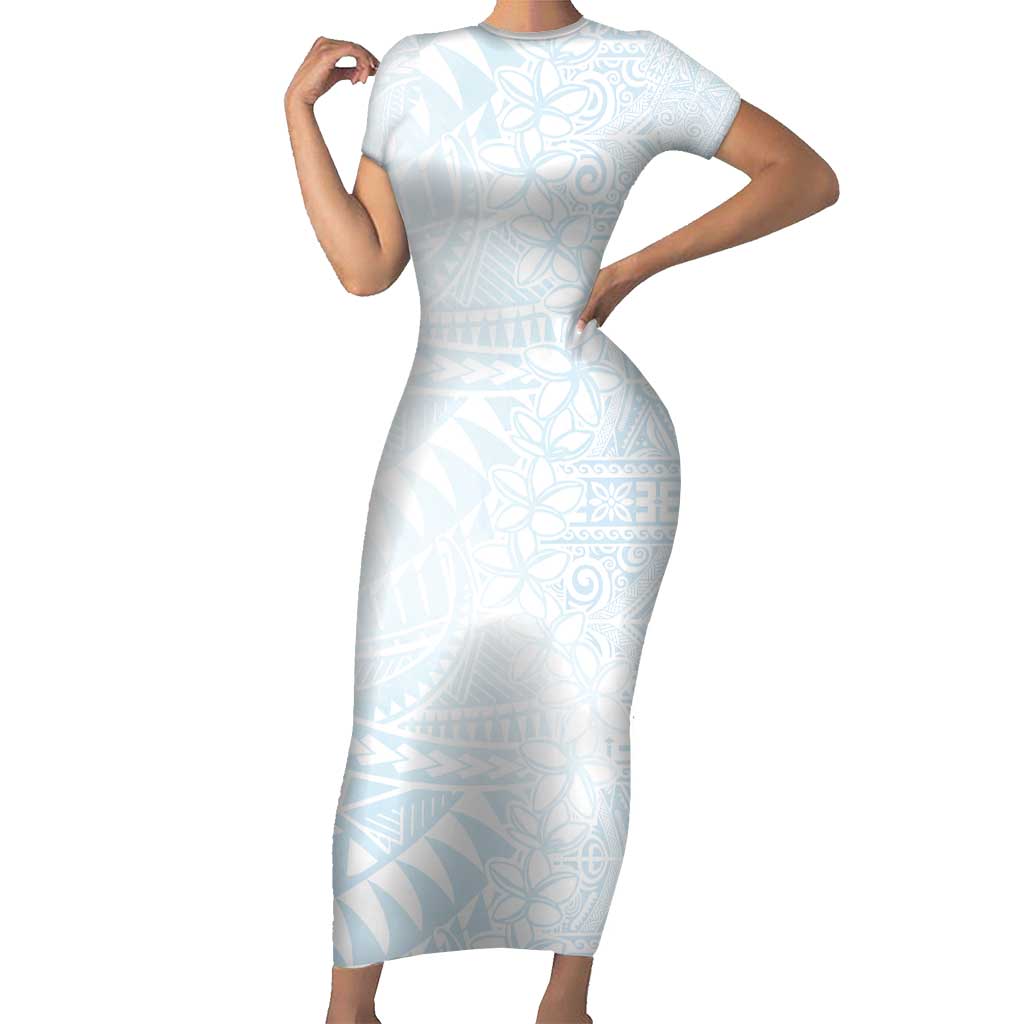 White Sunday Short Sleeve Bodycon Dress Plumeria Tatau Mix Tapa