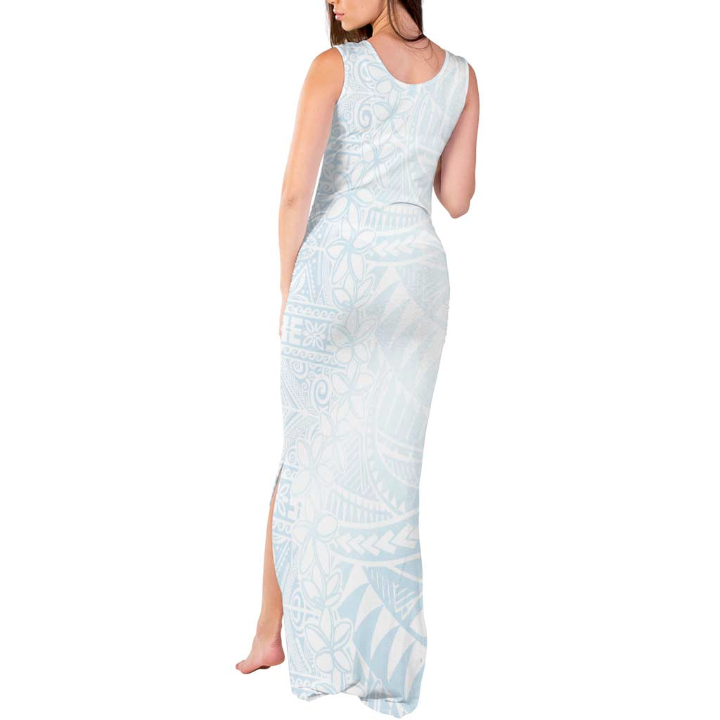 White Sunday Tank Maxi Dress Plumeria Tatau Mix Tapa