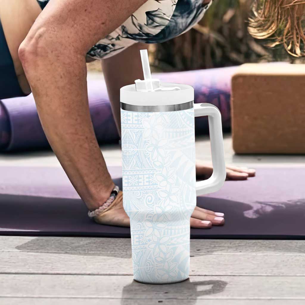 White Sunday Tumbler With Handle Plumeria Tatau Mix Tapa