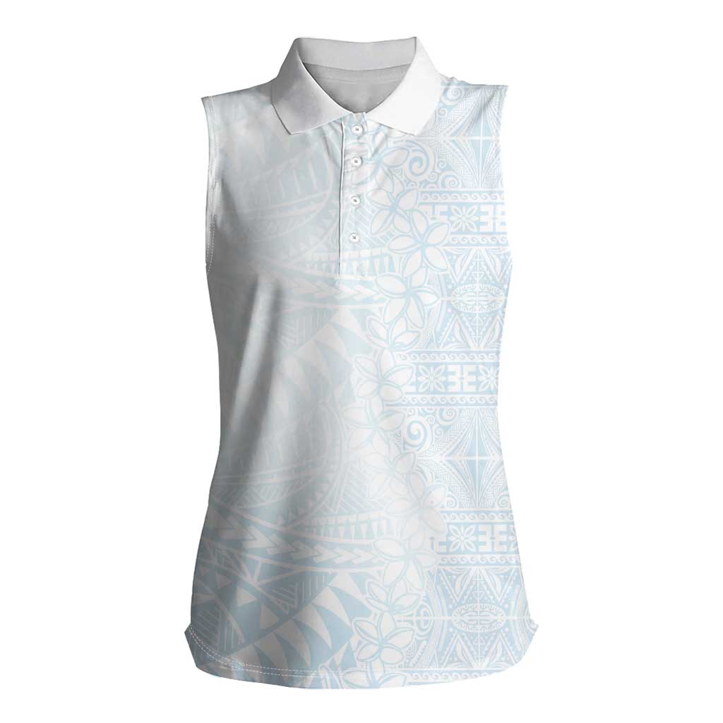 White Sunday Women Sleeveless Polo Shirt Plumeria Tatau Mix Tapa