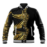 Polynesia Baseball Jacket Black & Gold Fancy Plumeria