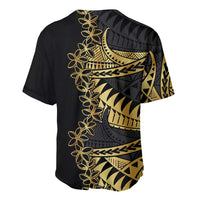 Polynesia Baseball Jersey Black & Gold Fancy Plumeria LT7 - Polynesian Pride