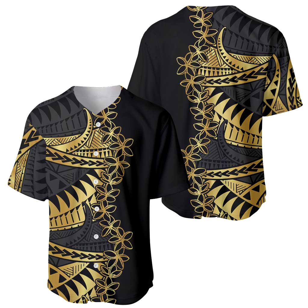 Polynesia Baseball Jersey Black & Gold Fancy Plumeria LT7 - Polynesian Pride