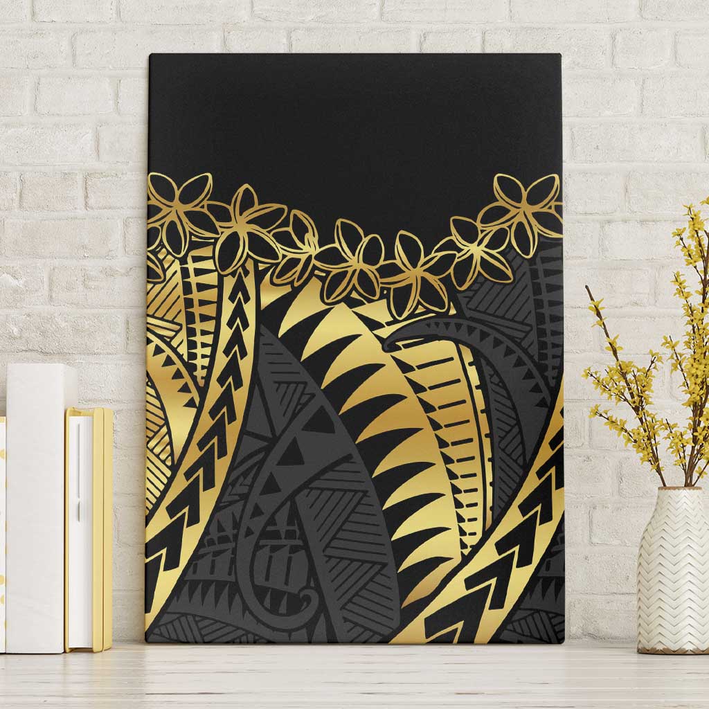 Polynesia Canvas Wall Art Black & Gold Fancy Plumeria